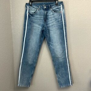 H&M & Denim Regular Waist Girlfriend Fit White Stripe Jeans Size 29